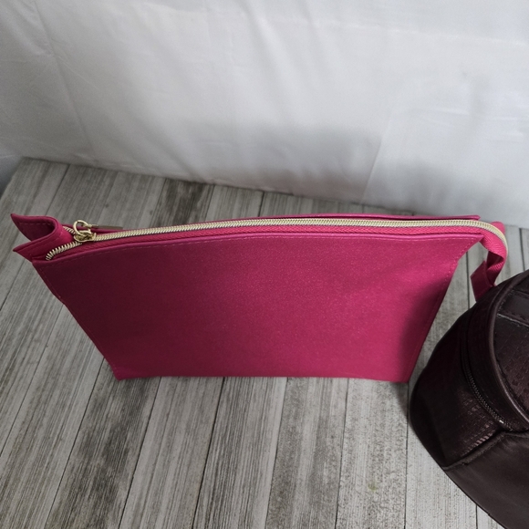 Lot Of 2 Estee Lauder LANCOME Cosmetic Make Up Bags Pink Plum - Picture 3 of 9